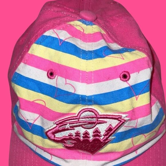 47’ Brand Youth Mn Wild Hockey Pastel With Hearts Adjustable Hat Cap - Picture 5 of 5